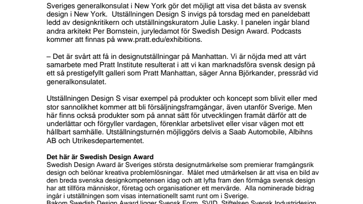 Debatt och svensk designutställning på Manhattan, New York