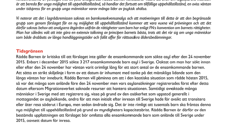 Remissvar ny möjlighet till uppehållstillstånd