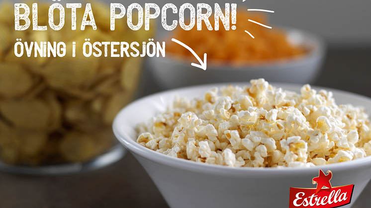 ​40 kubikmeter färdigpoppade popcorn från Estrella används när kustbevakningen övar på att hantera oljeutsläpp. 