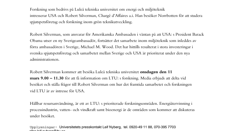 USA intresserade av LTU: s miljö och energiforskning