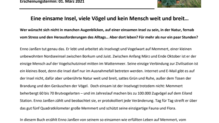 Presseinformation "Der Inselvogt von Memmert"