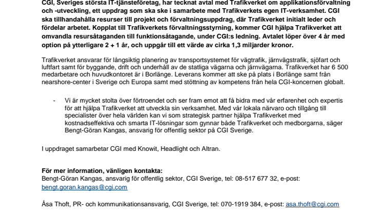CGI blir Trafikverkets nya strategiska IT-tjänsteleverantör