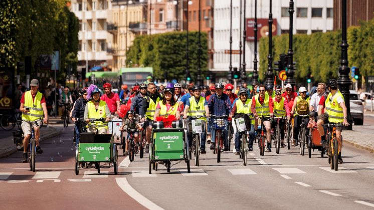 Helsingborg är Sveriges bästa cykelfrämjande kommun för andra året i rad, i Cykelfrämjandets undersökning. Bilden är från cykelparaden 3 juni i år, då staden uppmärksammade hållbart resande och cykelns alla fördelar.