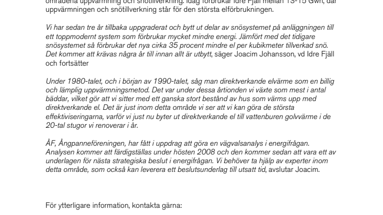 Minskad elförbrukning nästa steg i Idre Fjälls miljöarbete