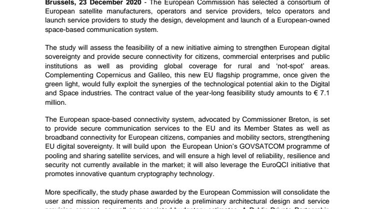 European space and digital players to study build of EU’s satellite-based connectivity system 
