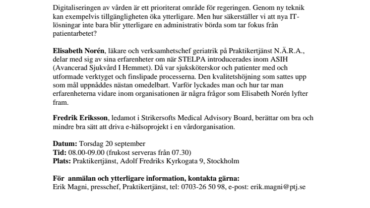 Pressinbjudan – ny applikation utformad av sjuksköterskor och patienter ger mer vårdtid