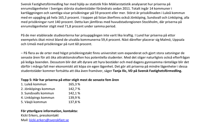 Ny kartläggning visar: Här har enrumslägenheter ökat mest i pris