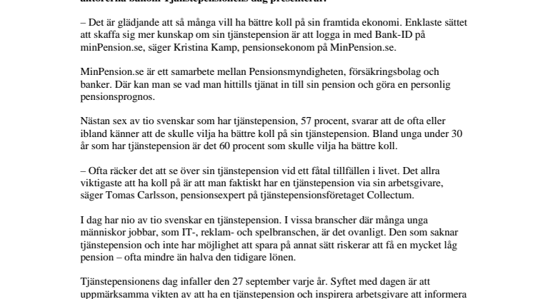 Inför Tjänstepensionens dag: Sex av tio vill ha bättre koll på tjänstepensionen