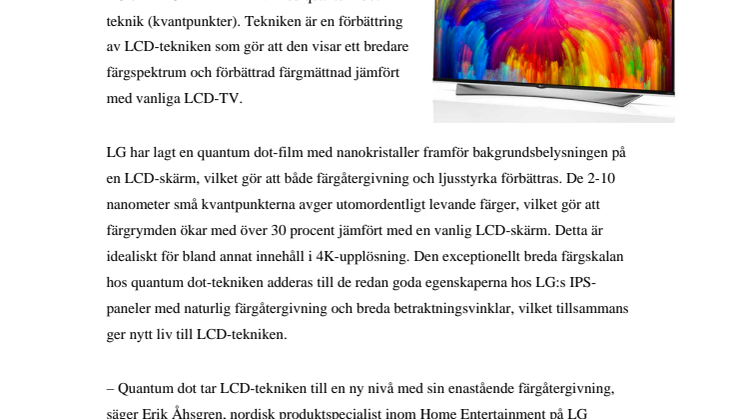 LG FÖRBÄTTRAR LCD-TEKNIKEN MED QUANTUM DOT-TV UNDER 2015