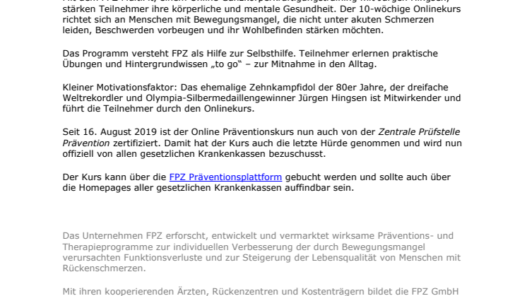 Online Prävention mit Jürgen Hingsen