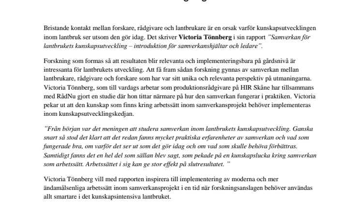Bättre samverkan mellan forskare, rådgivare och lantbrukare krävs för ett framgångsrikt lantbruk