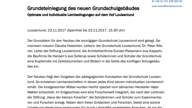 Grundsteinlegung des neuen Grundschulgebäudes in Louisenlund