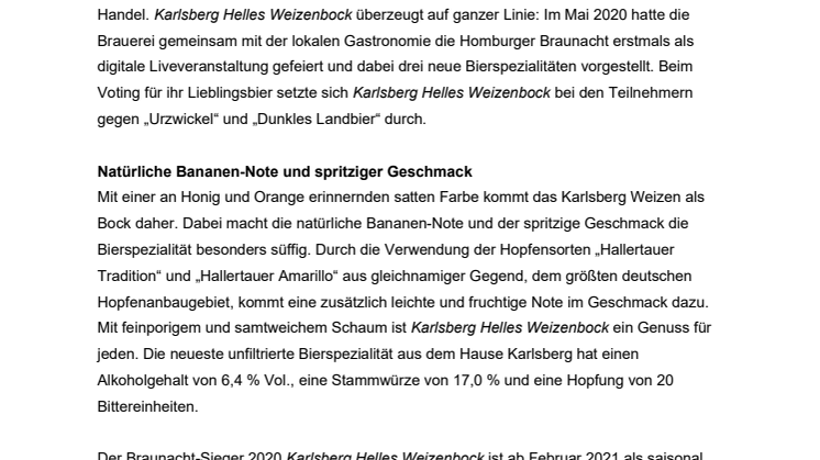 Presseinformation Karlsberg Helles Weizenbock