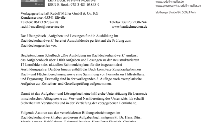 Aufgaben und Lösungen für die Ausbildung im Dachdeckerhandwerk