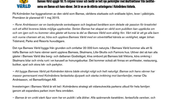 Nya Bamses Värld - premiär 1 maj