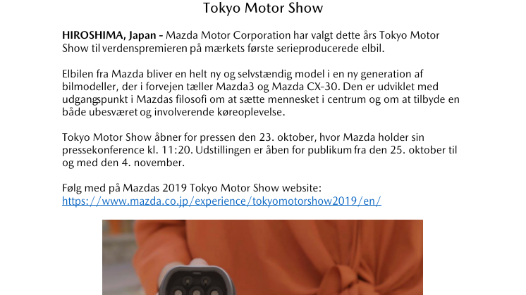 Mazda afslører sin første serieproducerede elbil på Tokyo Motor Show