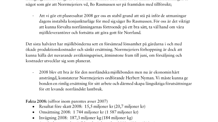 Positivt resultat ger försiktig optimism hos Norrmejerier