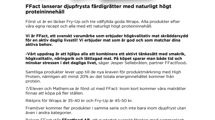 FFact lanserar djupfrysta färdigrätter med naturligt högt proteininnehåll