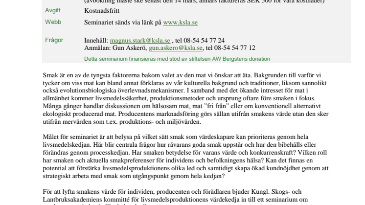 Seminarium 19 mars: Smakens värde – för individen, producenten och förädlaren
