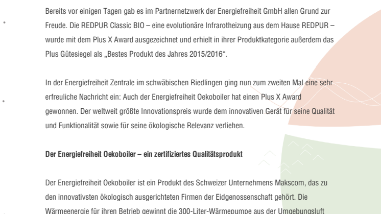 Plus X Award für die Brauchwasser Wärmepumpe der Firma Energiefreiheit