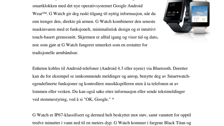  LG LANSERER G WATCH I NORGE – DEN FØRSTE SMARTKLOKKEN MED ANDROID WEAR