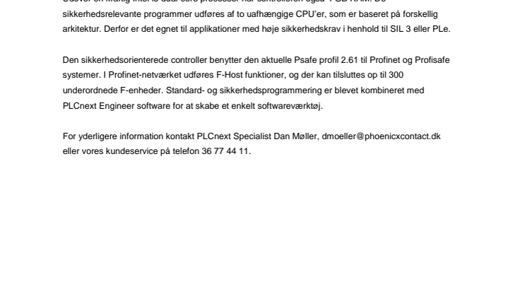 Sikkerhedscontroller til det åbne PLCnext Technology økosystem