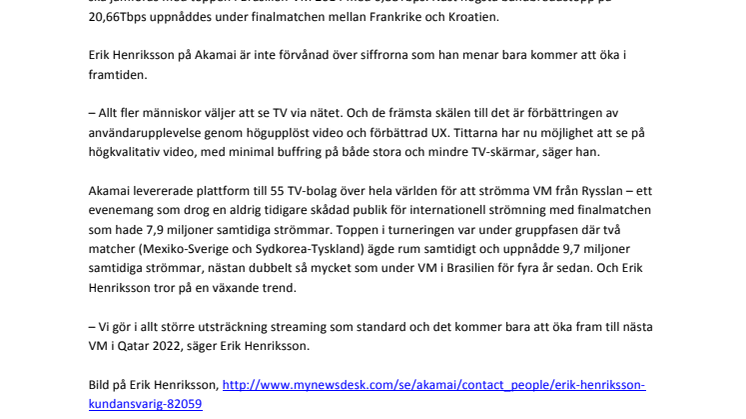 Höga siffror för Sverige när VM i fotboll blev mest streamade idrottsevenemanget någonsin på Akamais plattform