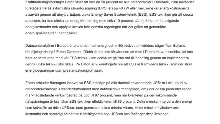 Danska datacentraler minskar energianvändningen med 10 procent tack vare Eaton-teknik
