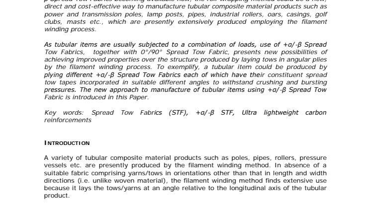 Paper - A new approach to producing tubular items using +α/-β Spread Tow Fabrics