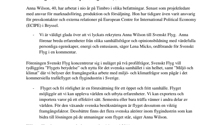 Anna Wilson till flygbranschen
