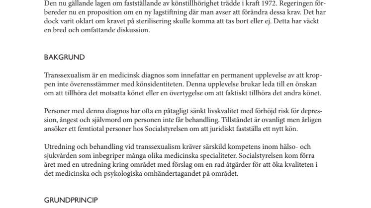 Kravet på sterilisering i samband med könsbyte bör avskaffas