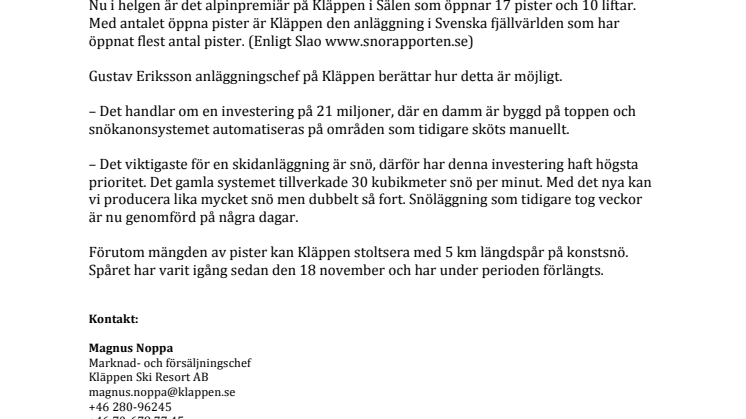 Rekordpremiär på Kläppen Ski Resort!