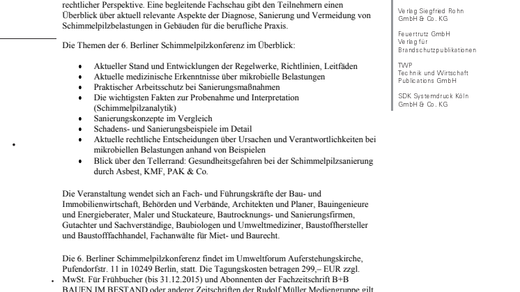 6. Berliner Schimmelpilzkonferenz