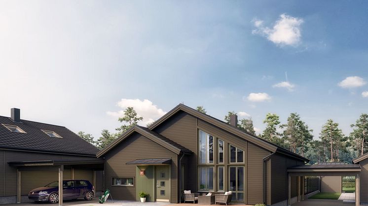 Kv Hällmarken - 3D-bild av kedjehusen i 1-plan