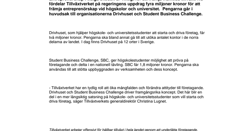 Miljonsatsning på entreprenörskap i högskolan