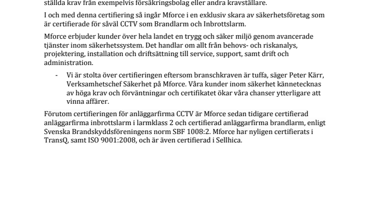 Mforce certifierad anläggarfirma CCTV