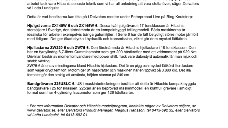Senaste Hitachimodellerna på Entreprenad Live
