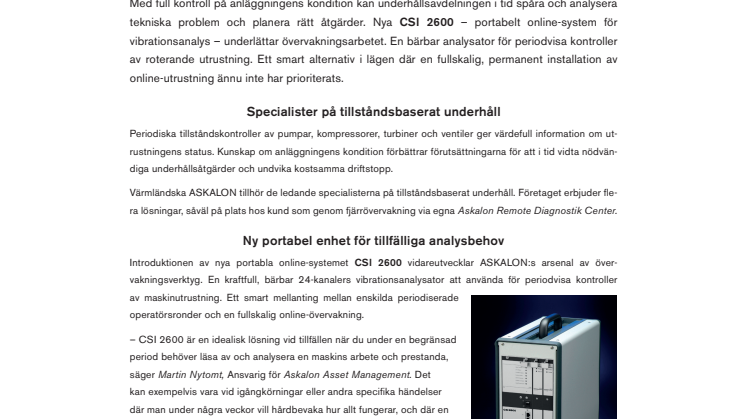 CSI 2600 - Ny bärbar 24-kanalers vibrationsanalysator