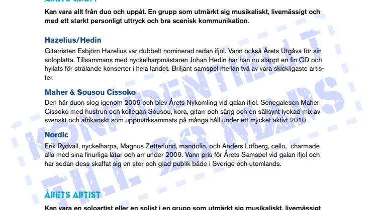 Och de nominerade är... Hela listan inför Folk- & Världsmusikgalan 2011