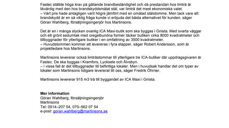 Martinsons levererar limträstomme till Fastec-bygge i Uppsala