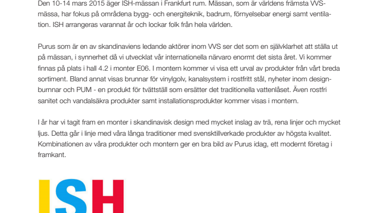 Purus på världens främsta VVS-mässa - ISH i Frankfurt