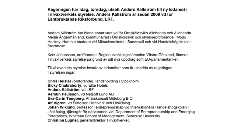 LRF:s vd till Tillväxtverkets styrelse