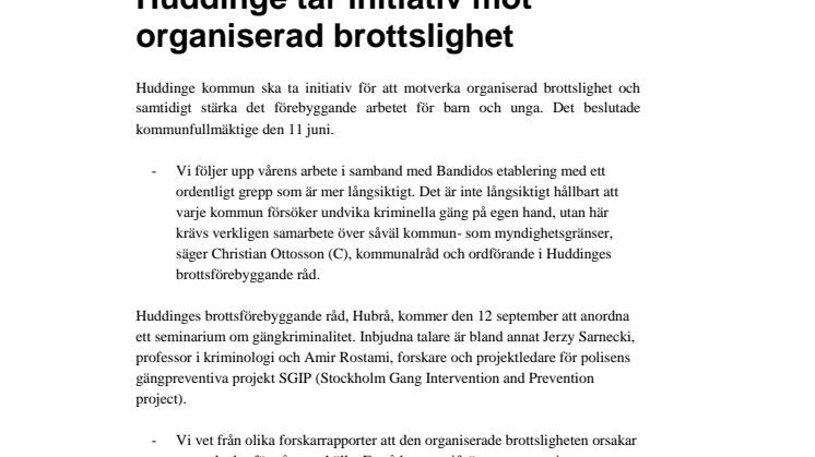 Huddinge tar initiativ mot organiserad brottslighet