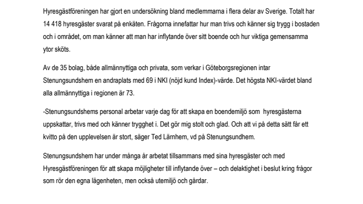 Stenungsundshem topphyresvärd enligt Hyresgästföreningen 