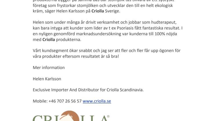  Criolla – Stomjölk bra mot Psoriasis!