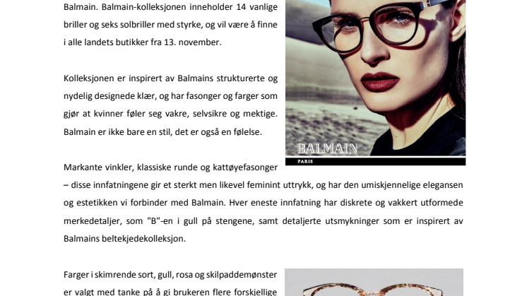 Specsavers lanserer brillekolleksjon fra Balmain