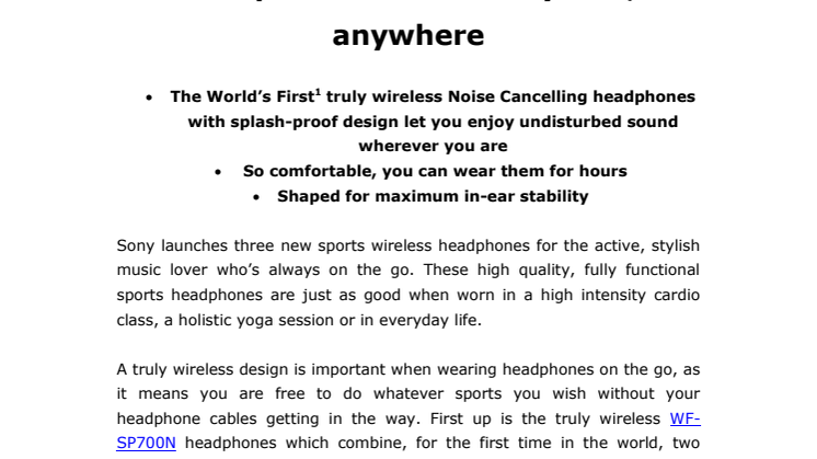 ​Sony lancerer Bluetooth sportshovedtelefoner med støjeliminering