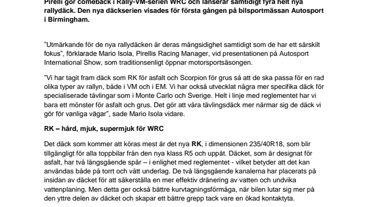 Pirelli tillbaka i WRC med nya rallydäck