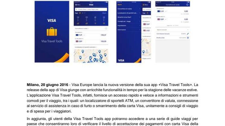 Visa Europe rinnova la sua app “Visa Travel Tools”  per viaggiare senza pensieri ovunque siate nel mondo