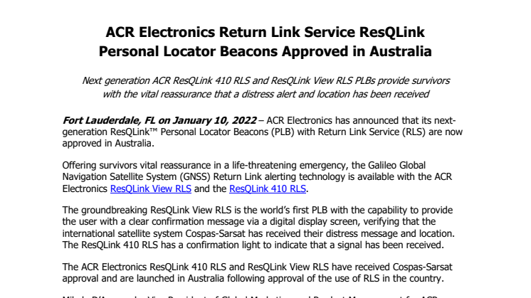 Jan 10th 2022 - ACR RLS ResQLink PLBs Approved in Australia.pdf